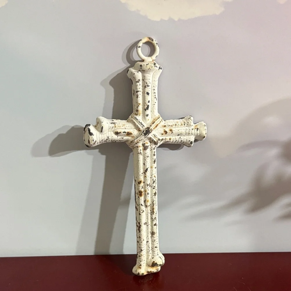 Distressed Iron White Cross Wall Decor